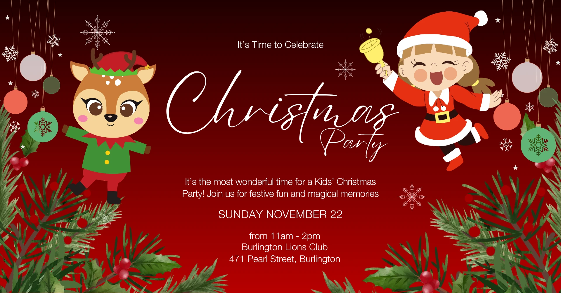 A Very Merry Kids Christmas Party with The Deborah Brown Team, Sunday November 22, 11am to 2pm at the Burlington Lions Club